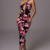 Black Floral Jess Ruched Midi Dress
