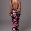 Black Floral JLUXBASIX FRONT AND CENTER MAXI DRESS