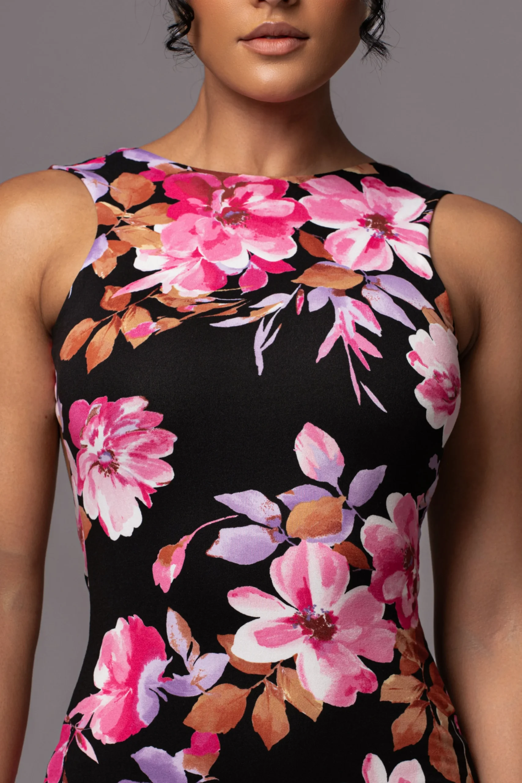 Black Floral JLUXBASIX FRONT AND CENTER MAXI DRESS