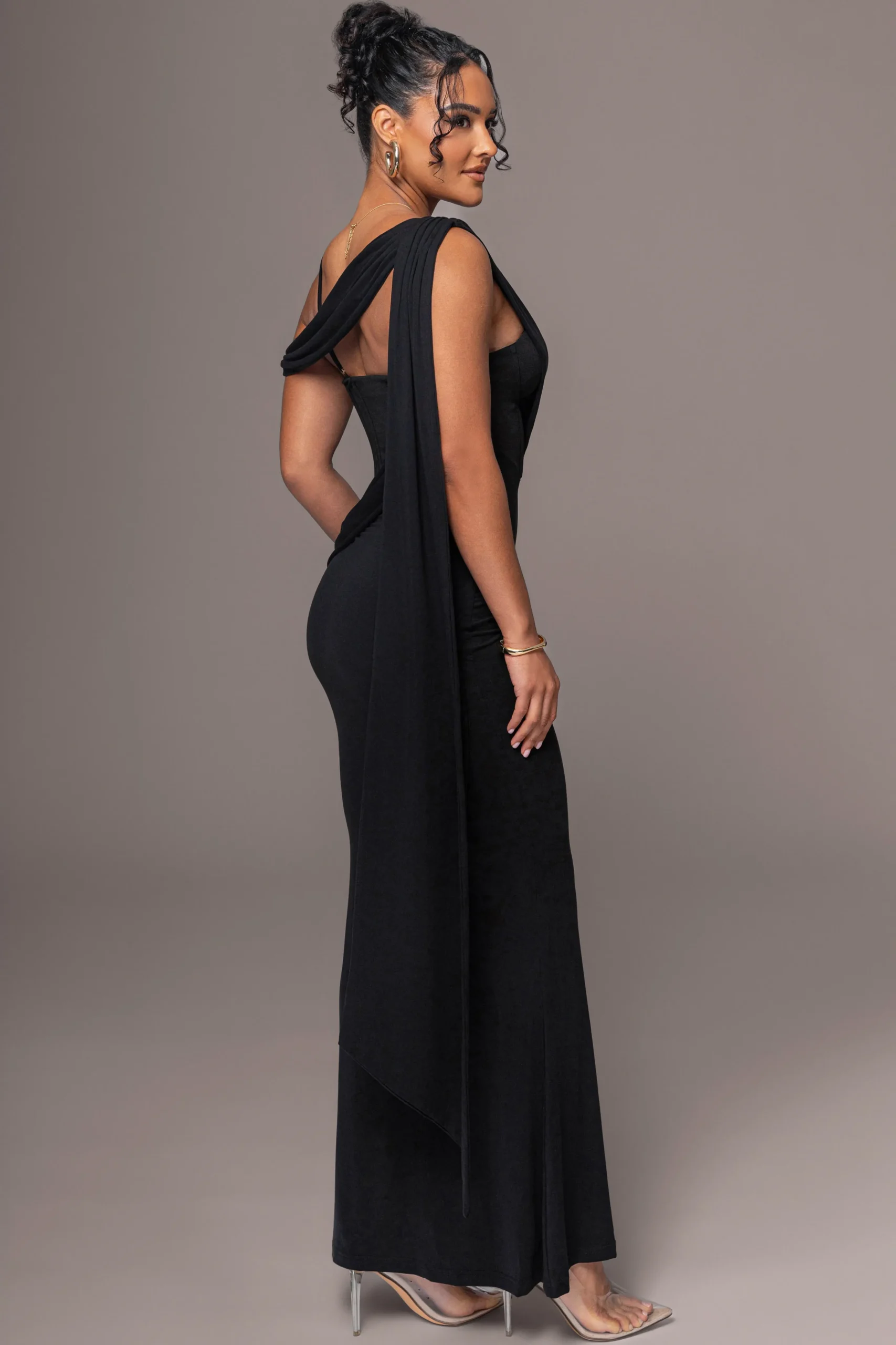 Black Grand Entrance Drape Dress