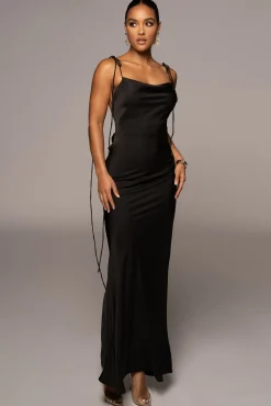 Black Irresistible Satin Maxi Dress