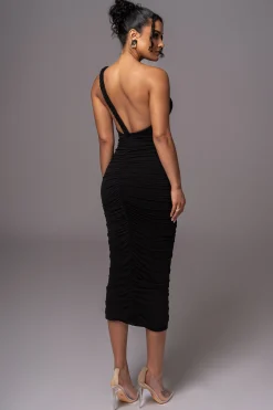 Black Jess Ruched Midi Dress