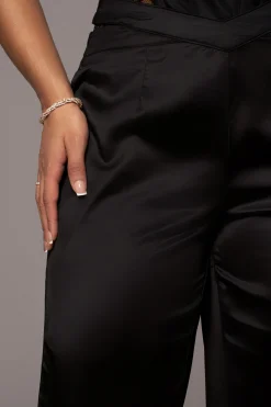 Black Joana Cutout Satin Trousers