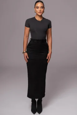 Black Joy Suede Maxi Skirt