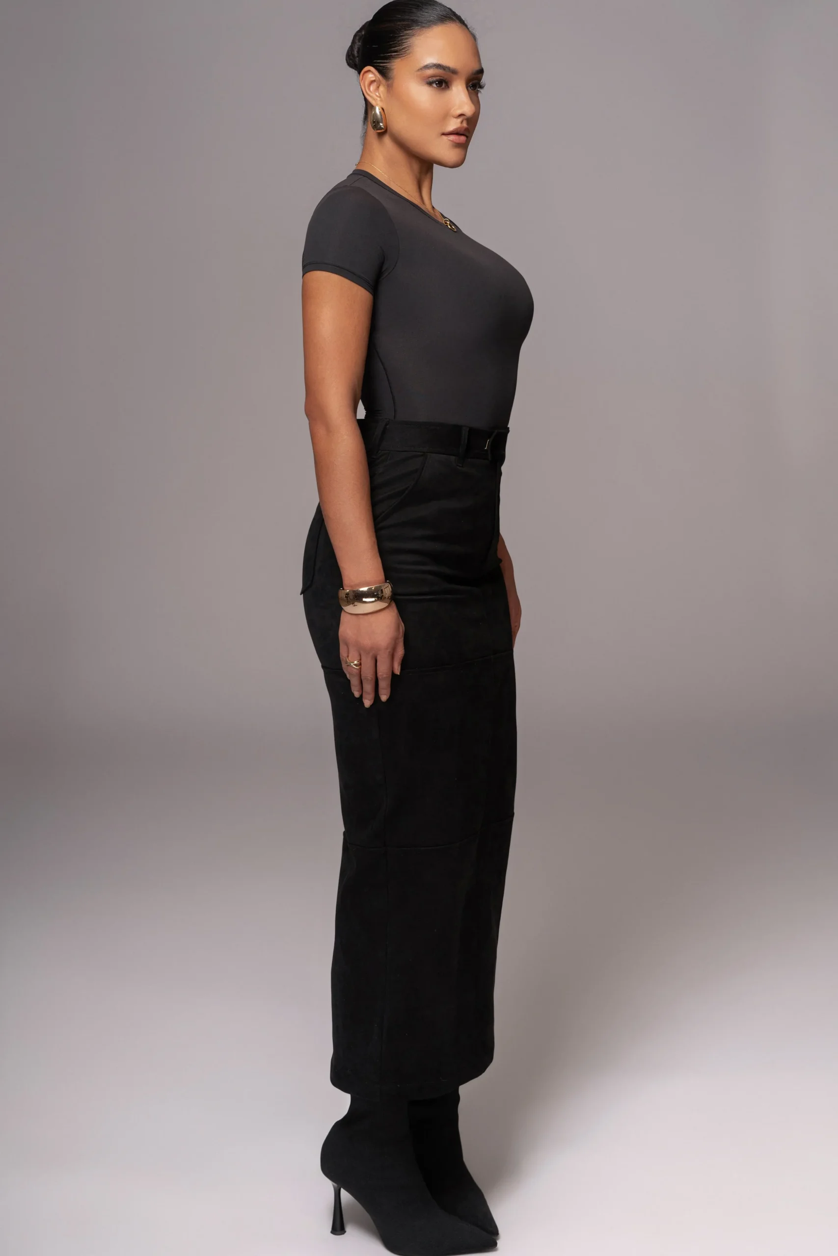Black Joy Suede Maxi Skirt