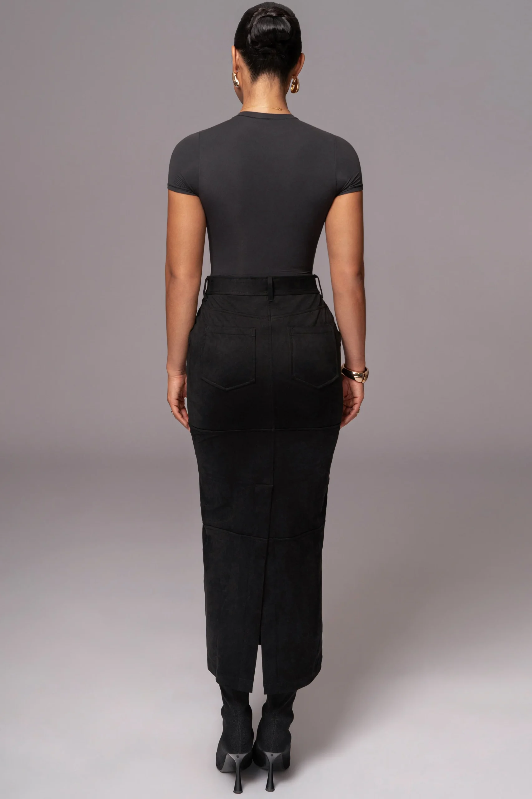 Black Joy Suede Maxi Skirt