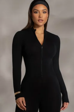 Black Kris Front Zipper Jumpsuit