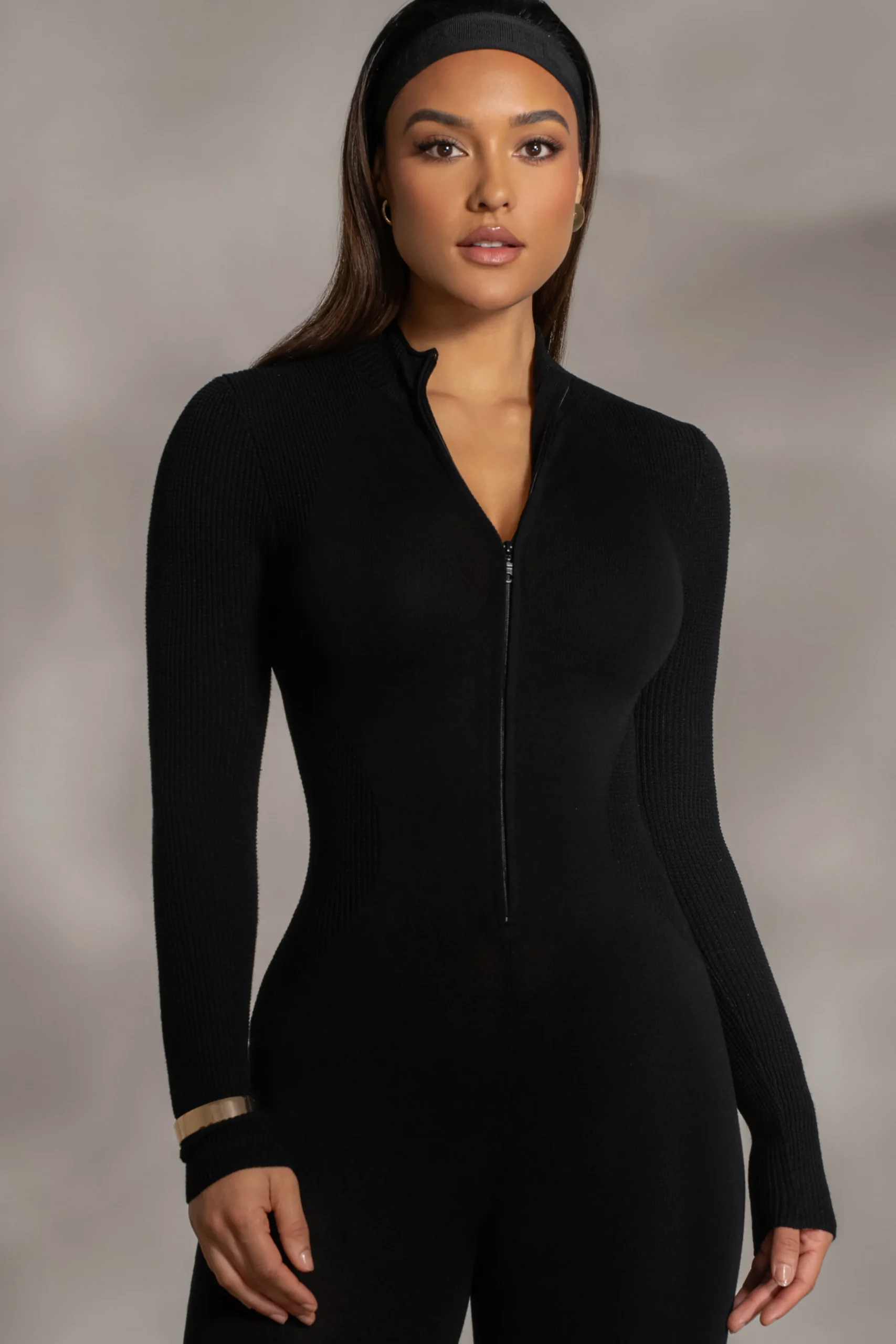 Black Kris Front Zipper Jumpsuit