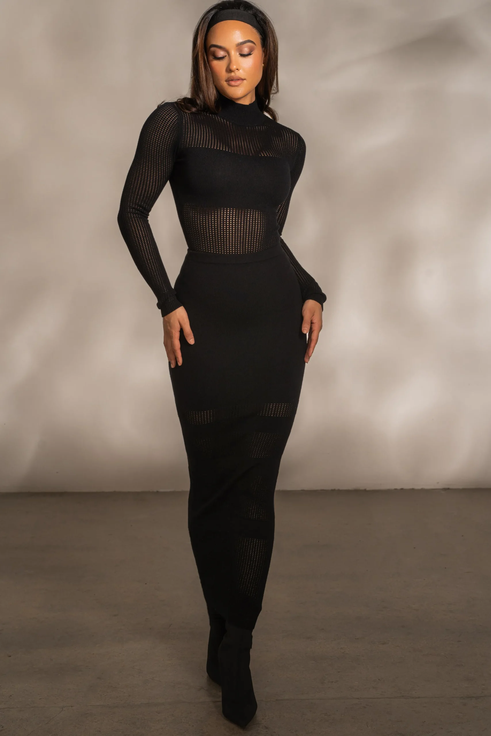 Black Lina Knit Maxi Skirt