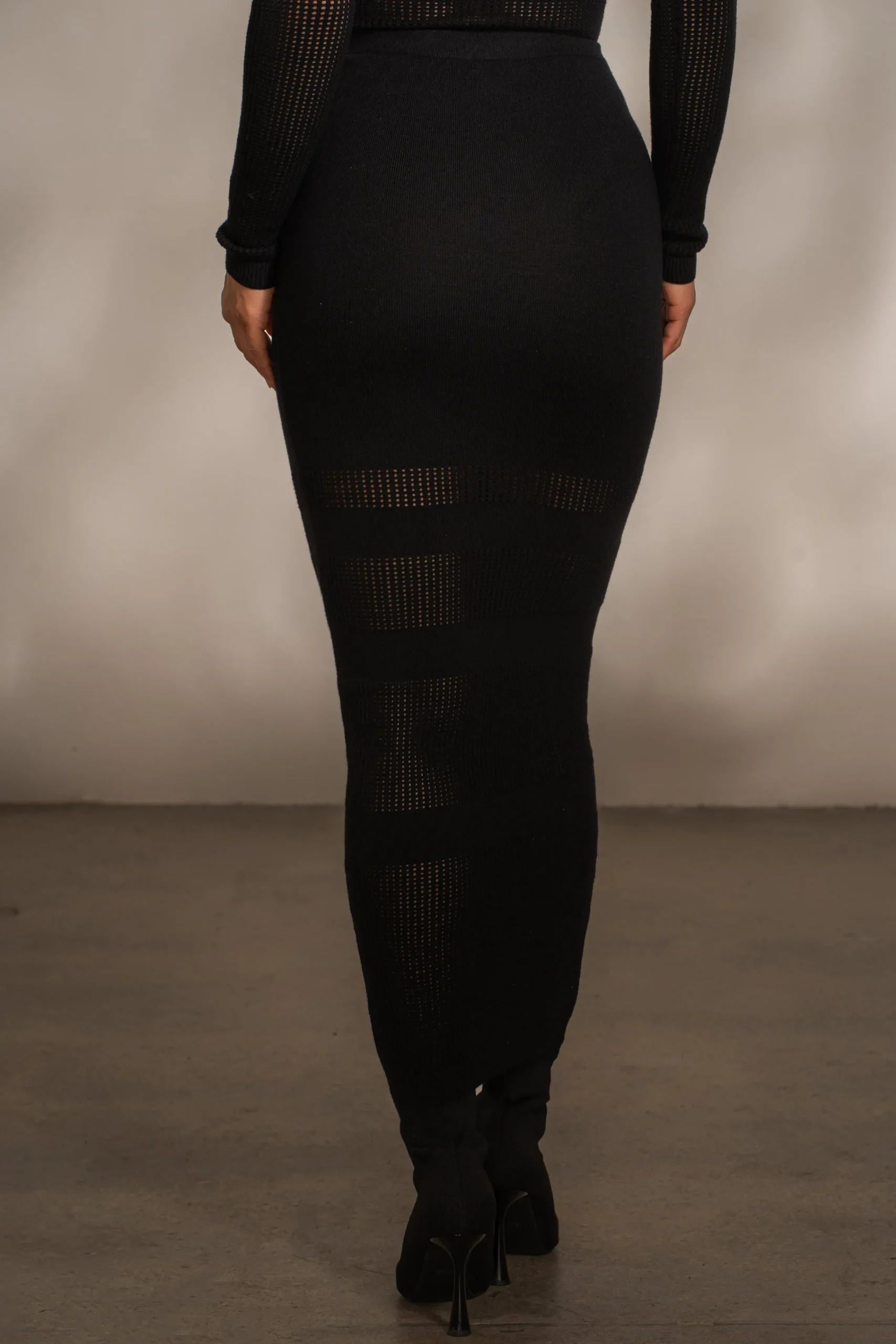 Black Lina Knit Maxi Skirt
