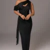 Black Metallic Celestina Draped Maxi Dress