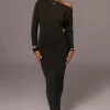 Black Night Shimmers Asymmetrical Maxi Dress