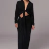 Black Noelia Linen Slit Skirt
