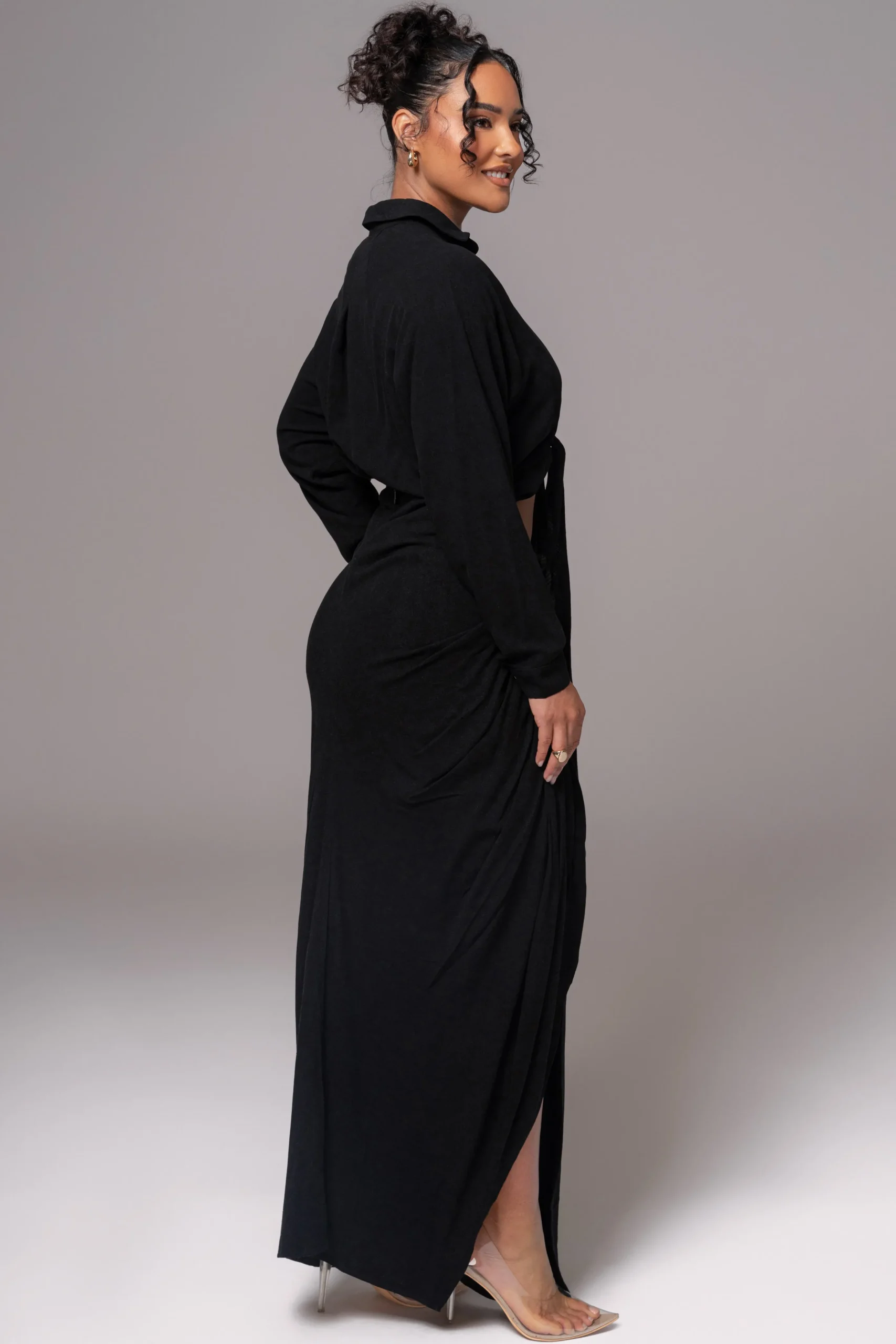Black Noelia Linen Slit Skirt