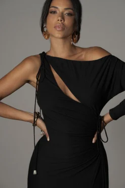 Black Odelia Crinkled Maxi Dress