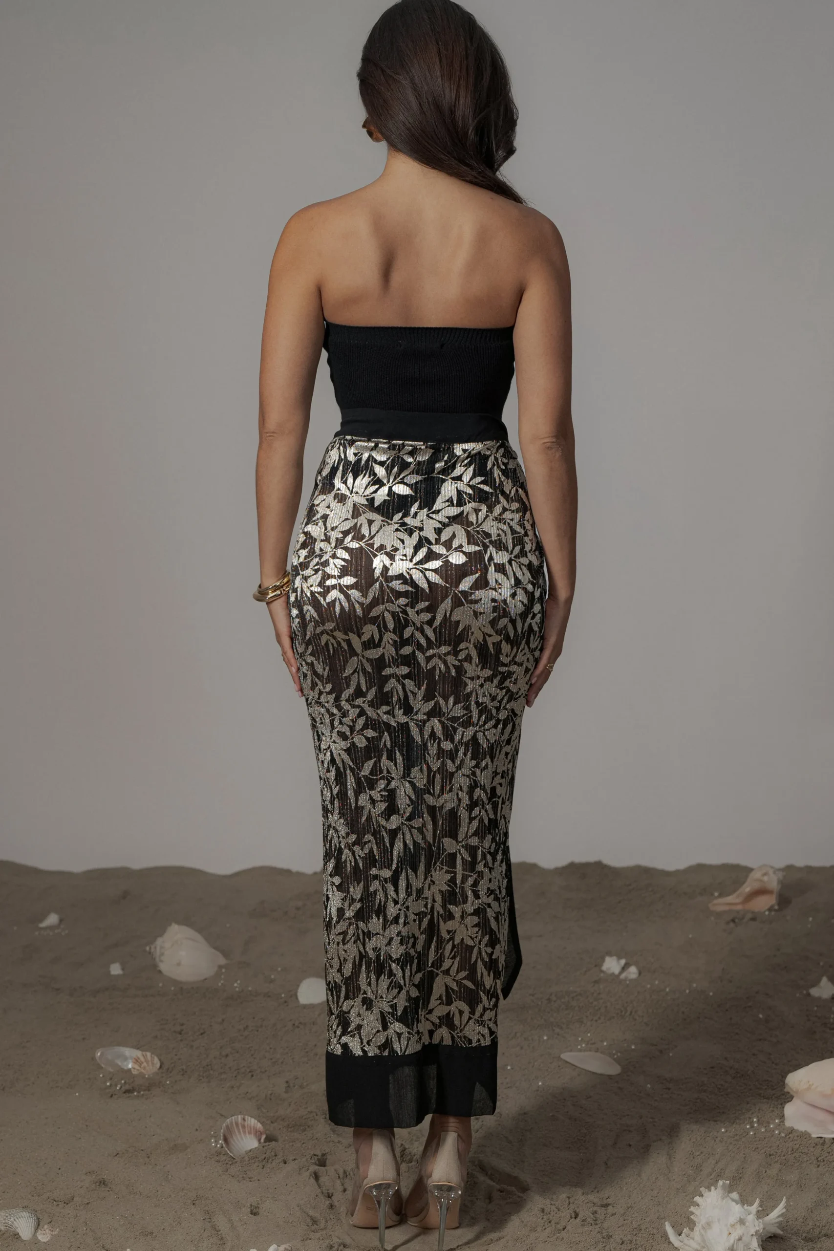 Black Positano Printed Sarong Skirt