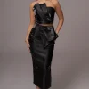 Black Reception Pleated Midi Skirt