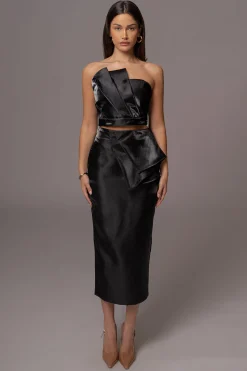 Black Reception Pleated Midi Skirt