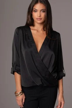 Black Satin Draped Top