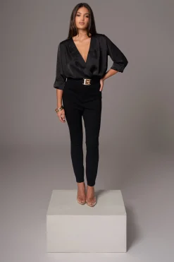 Black Satin Draped Top