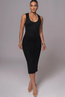 Black Sleeveless Cable Knit Dress