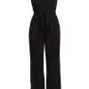 Black Slinky Halter Belted Jumpsuit