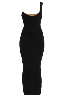 Black Slinky Krishna One Shoulder Maxi Dress