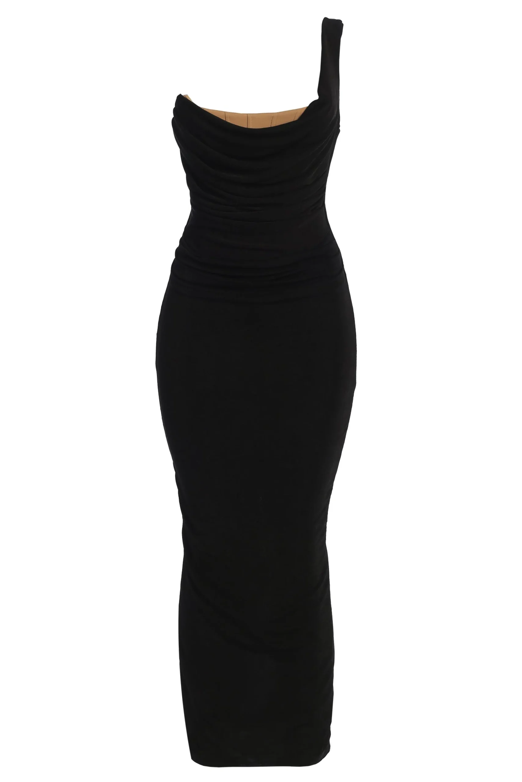 Black Slinky Krishna One Shoulder Maxi Dress