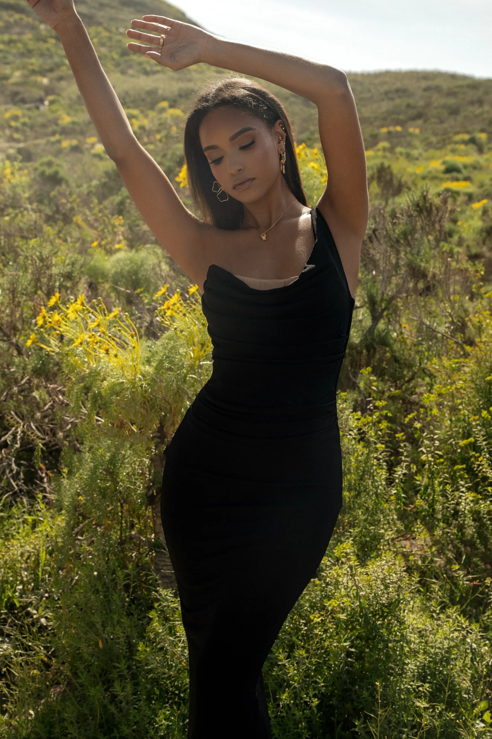 Black Slinky Krishna One Shoulder Maxi Dress