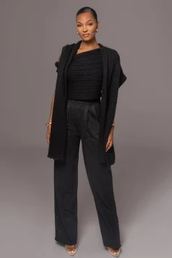 Black Soft Life Cable Knit Sweater Top