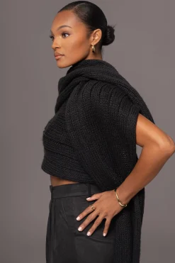 Black Soft Life Cable Knit Sweater Top