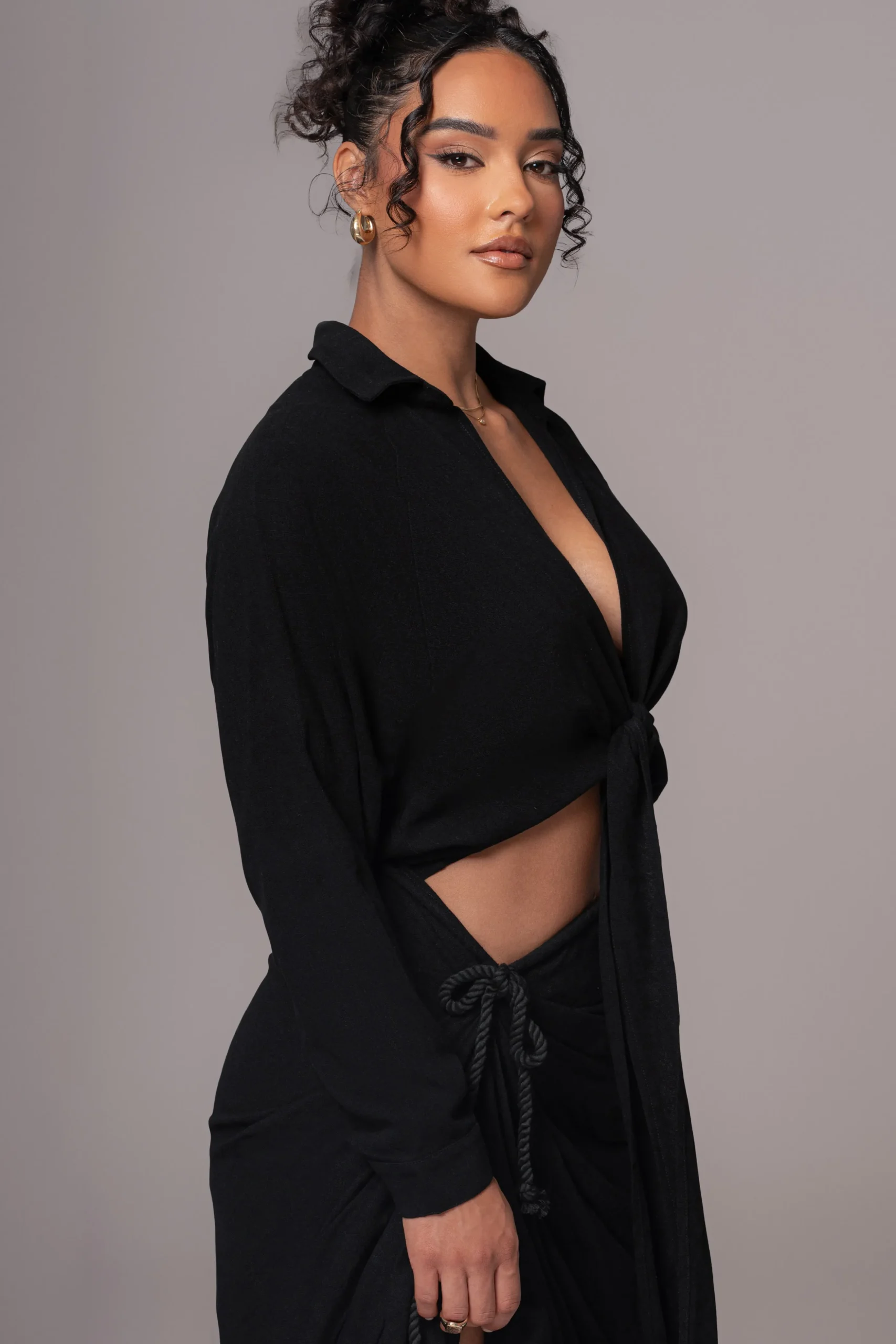 Black Soho Front Tied Woven Top