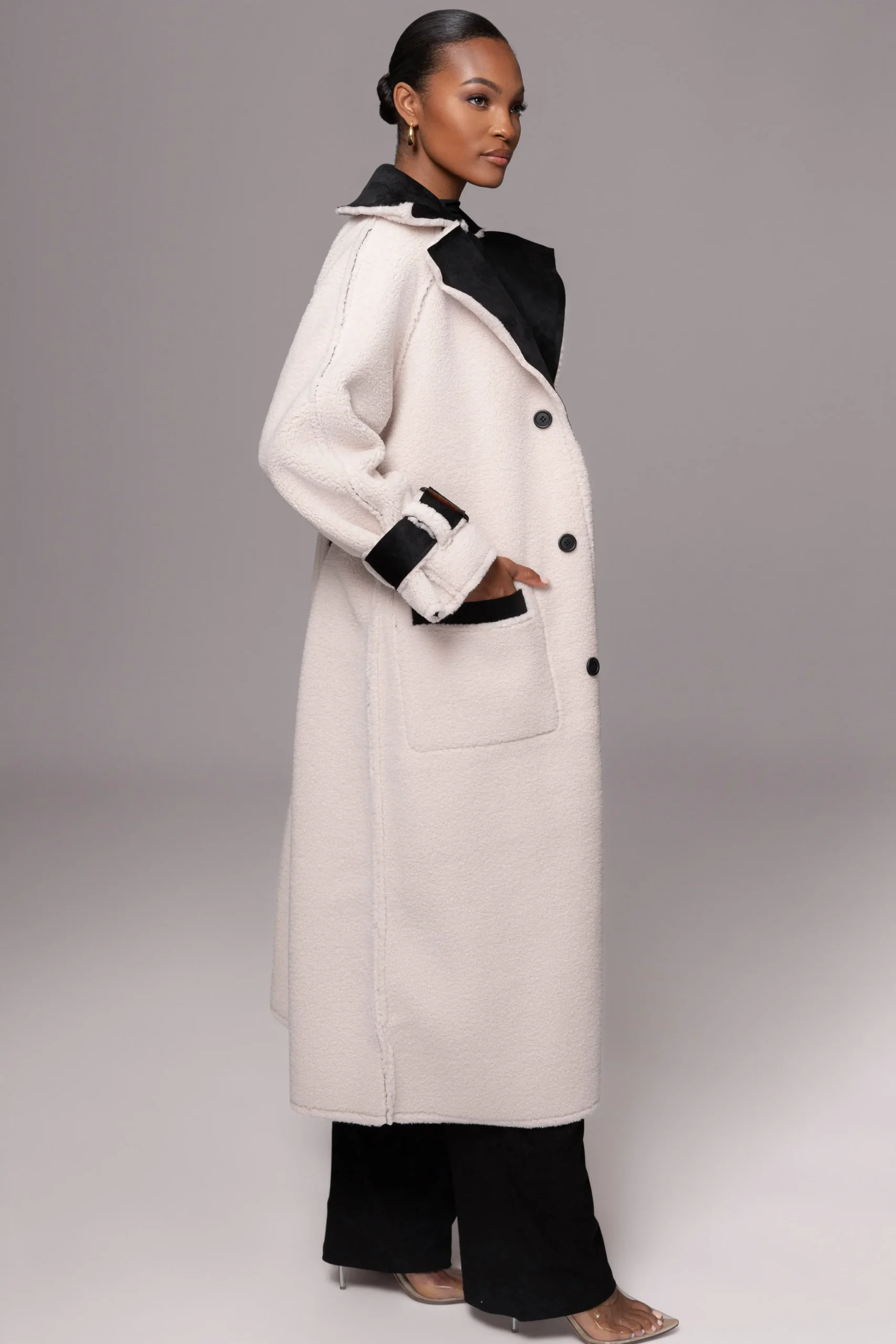 Black Suede And Sherpa Reversible Coat