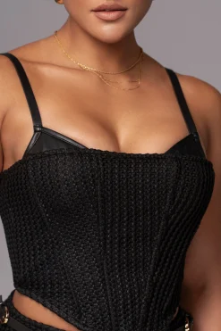 Black Textured Harley Corset Top