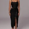 Black Textured Mystique Midi Skirt