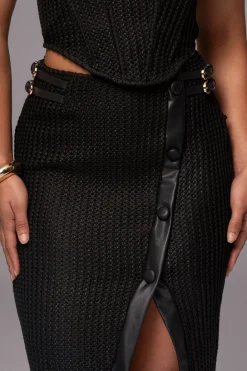 Black Textured Mystique Midi Skirt