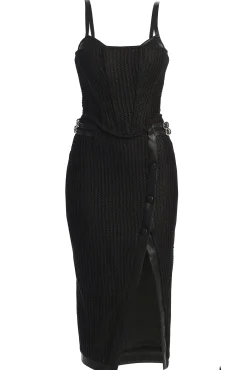 Black Textured Mystique Midi Skirt