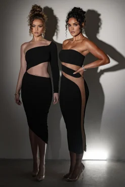 Black Unpredictable Midi Dress