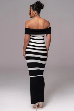 Black/Ivory Striped Custom Maxi Dress