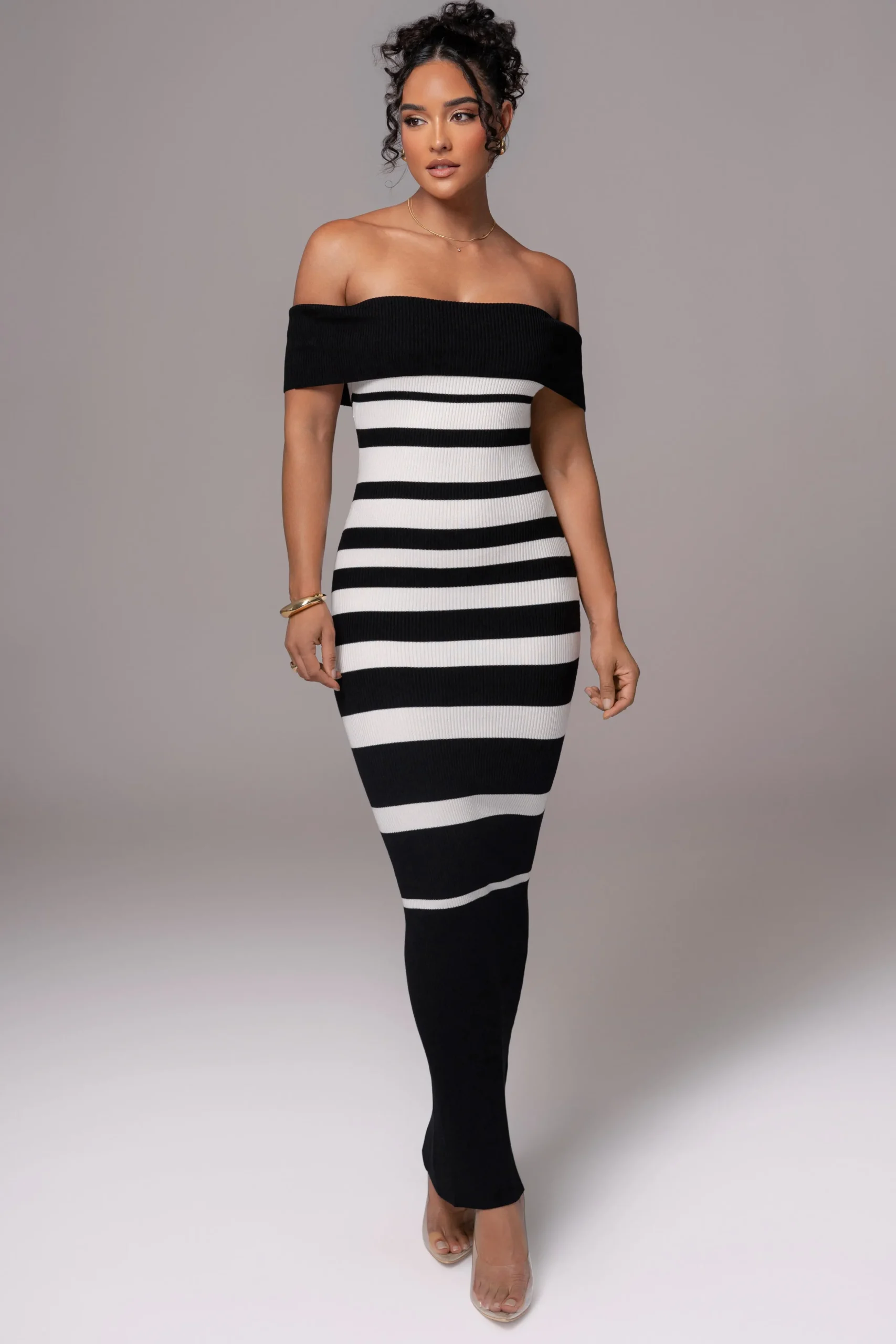 Black/Ivory Striped Custom Maxi Dress
