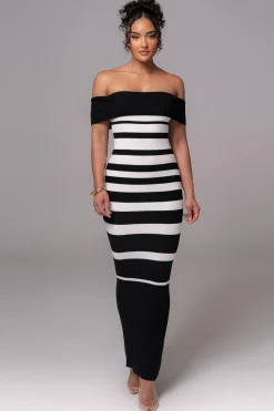 Black/Ivory Striped Custom Maxi Dress
