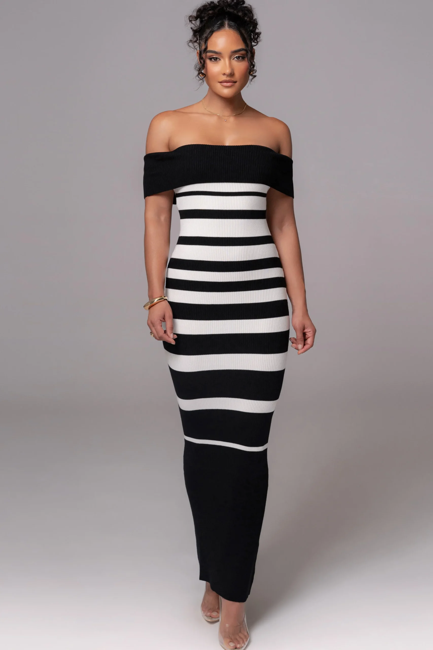 Black/Ivory Striped Custom Maxi Dress