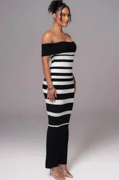 Black/Ivory Striped Custom Maxi Dress