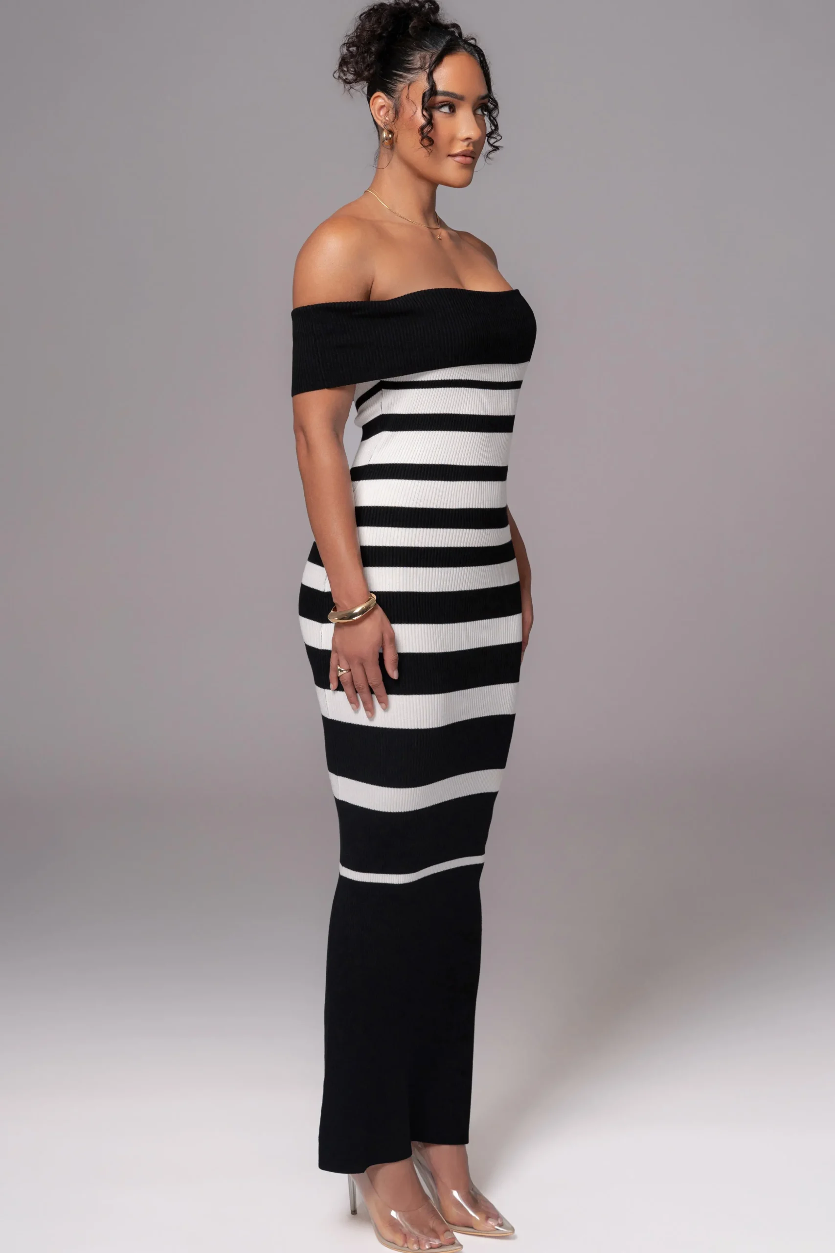Black/Ivory Striped Custom Maxi Dress