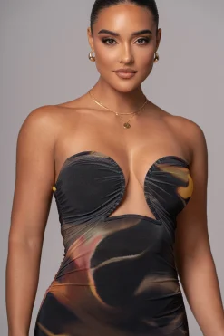 Black/Yellow Bethany Strapless Maxi Dress