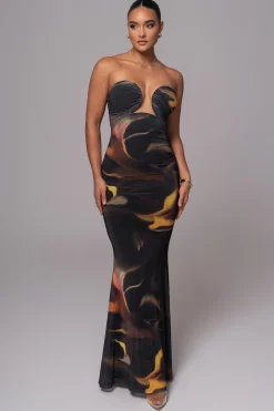 Black/Yellow Bethany Strapless Maxi Dress