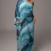 Blue Abstract Mariel One Shoulder Maxi Dress