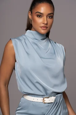 Blue Desiree Mock Neck Top