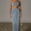 Blue Ema One Shoulder Maxi Dress