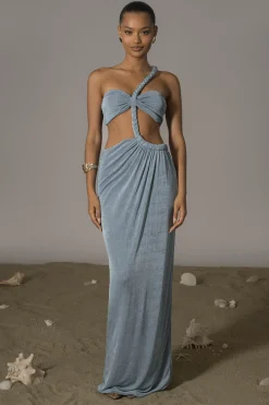 Blue Ema One Shoulder Maxi Dress